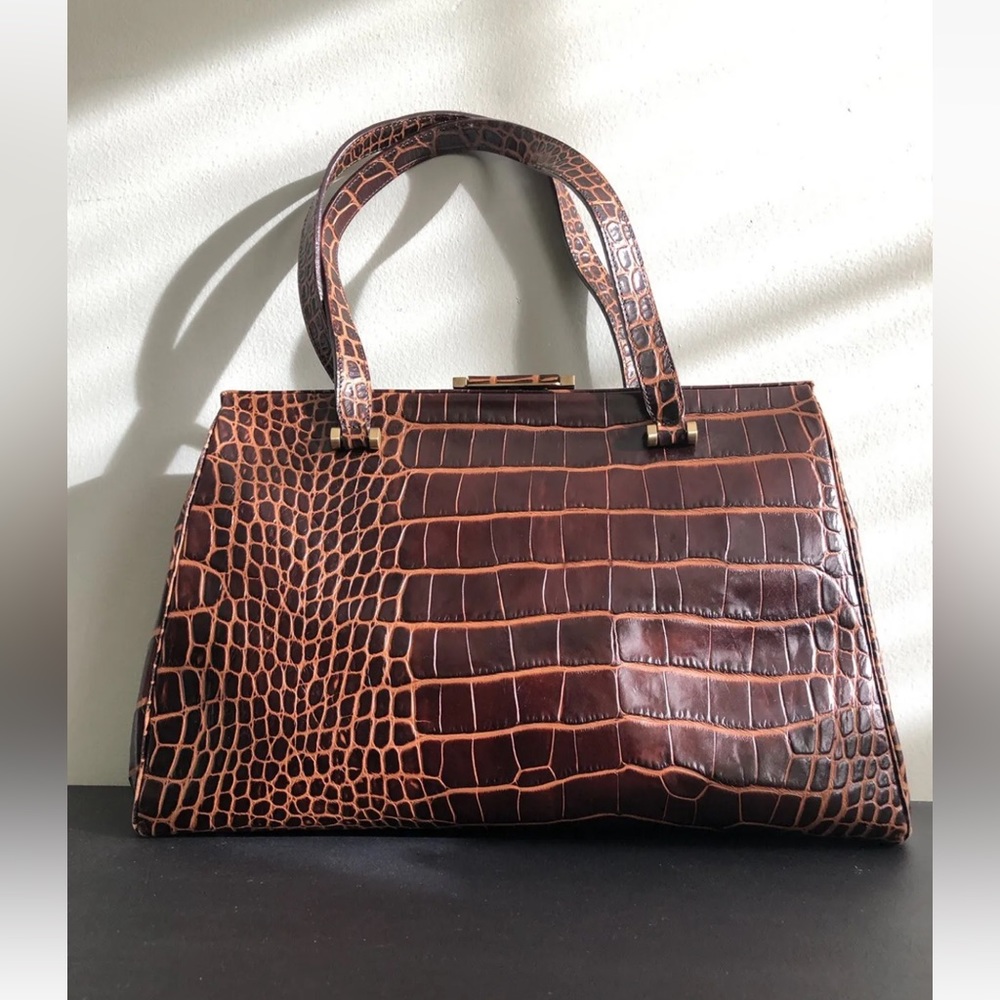 Jane August Croc embossed brown leather handbag